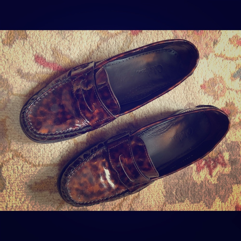 Cole Haan patent leopard loafers